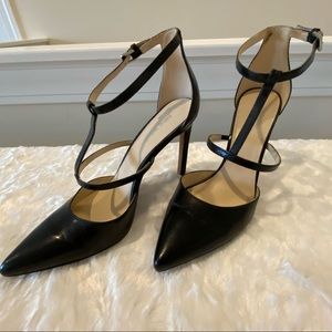 Nine West Black Leather T Strap High Heel Shoe Sz 8 Excellent Condition!